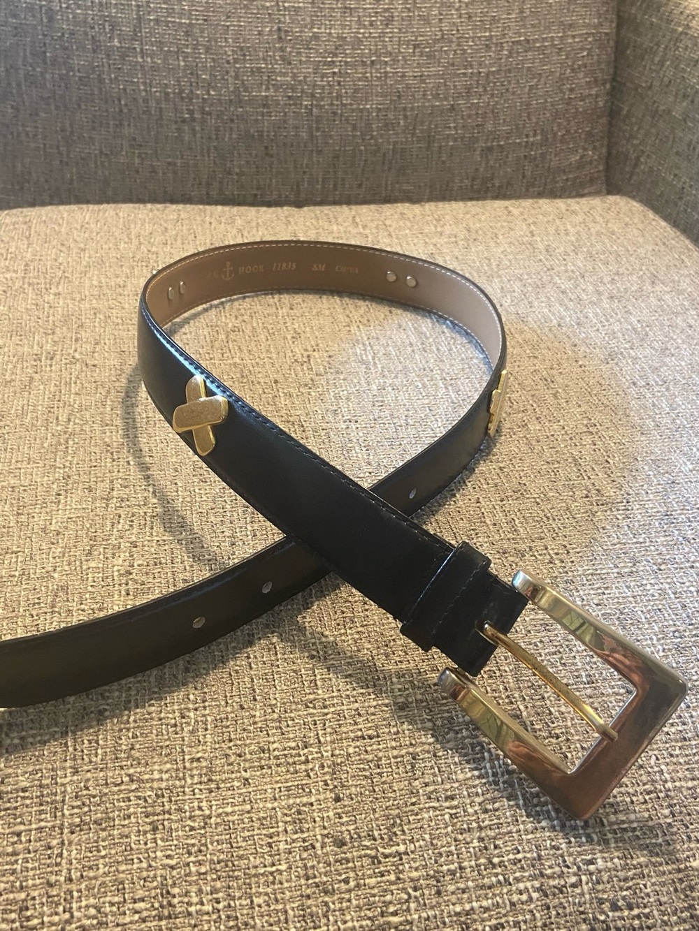 Black Leather Women’s Belt with Gold Buckle